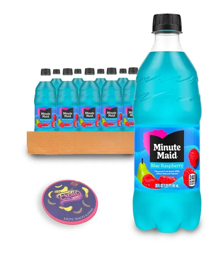 Minute Maid Blue Raspberry 20oz 24 pack Bundle with Exotic Blvd Coaster