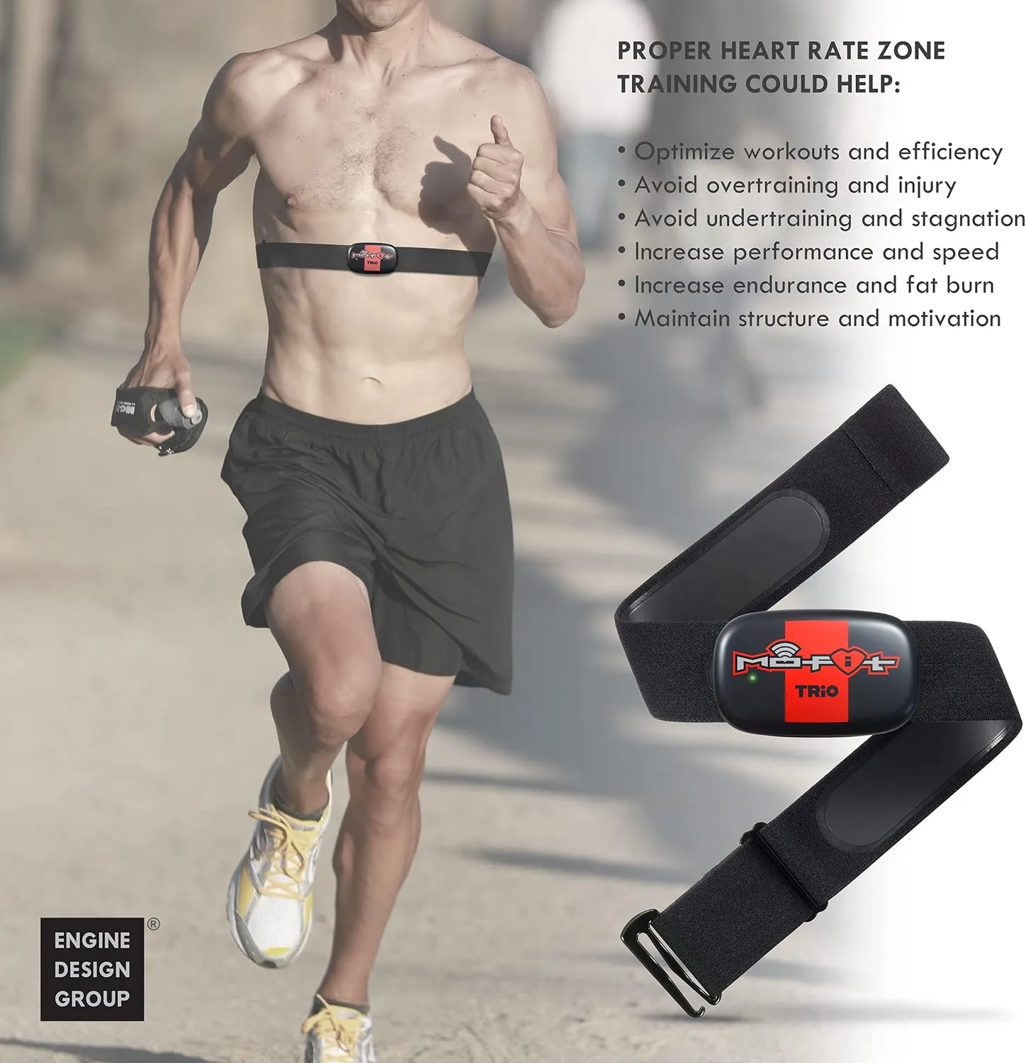 Mo-Fit Trio - Heart Rate Monitor Chest Strap/HRM for Apple, Android, Peloton, Garmin, Polar, Wahoo, Strava, Zwift, ANT , 5.3 kHz Gym Equipment, and Most Bluetooth 5.0/4.0 Enabled Fitness Devices
