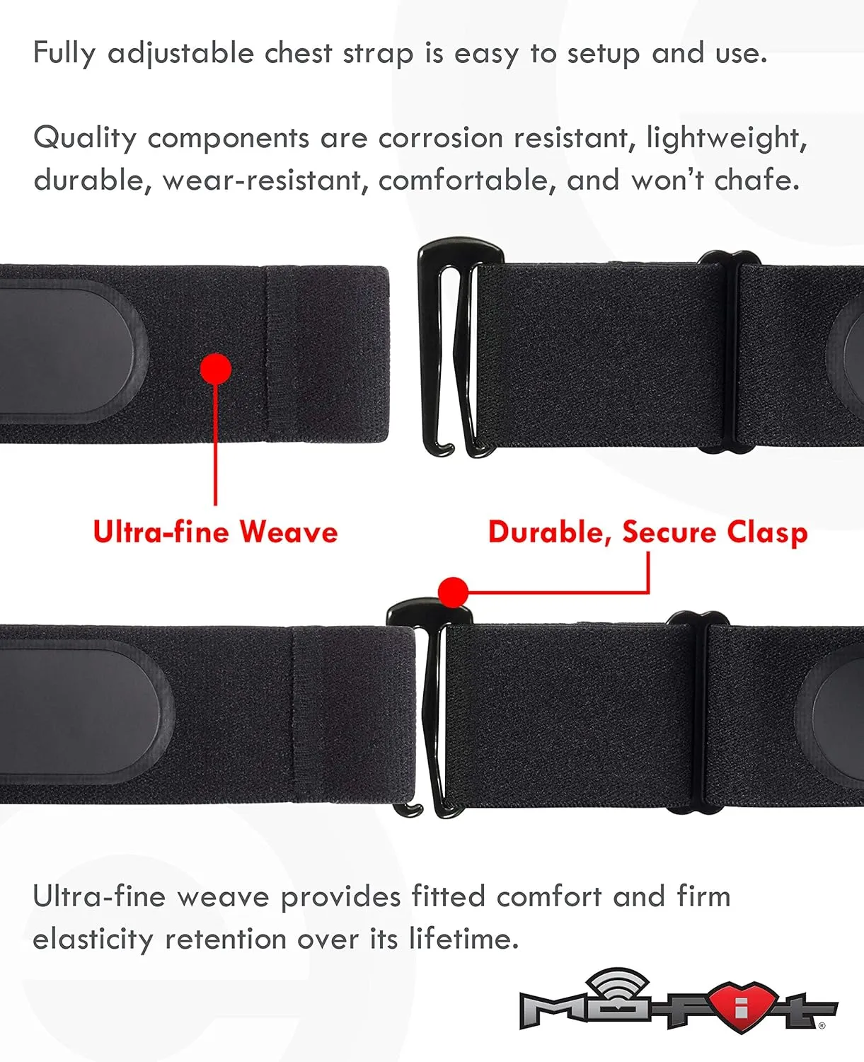 Mo-Fit Trio - Heart Rate Monitor Chest Strap/HRM for Apple, Android, Peloton, Garmin, Polar, Wahoo, Strava, Zwift, ANT , 5.3 kHz Gym Equipment, and Most Bluetooth 5.0/4.0 Enabled Fitness Devices