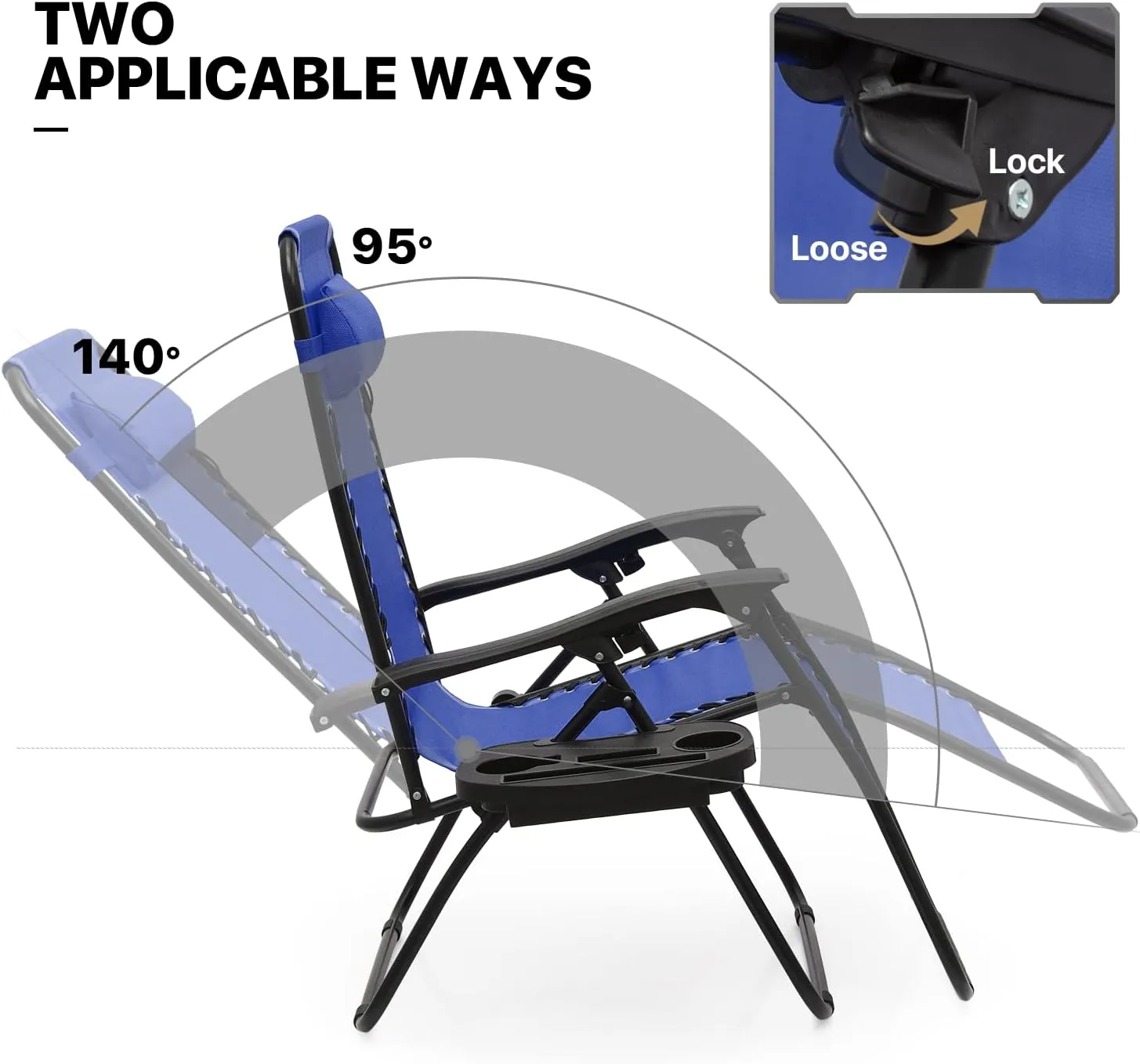 MoNiBloom Zero Gravity Chairs Set of 2 Outdoor Folding Patio Lounge Chairs for Outside Reclining Lawn Chairs Recliner Beach Chairs for Adults, Blue