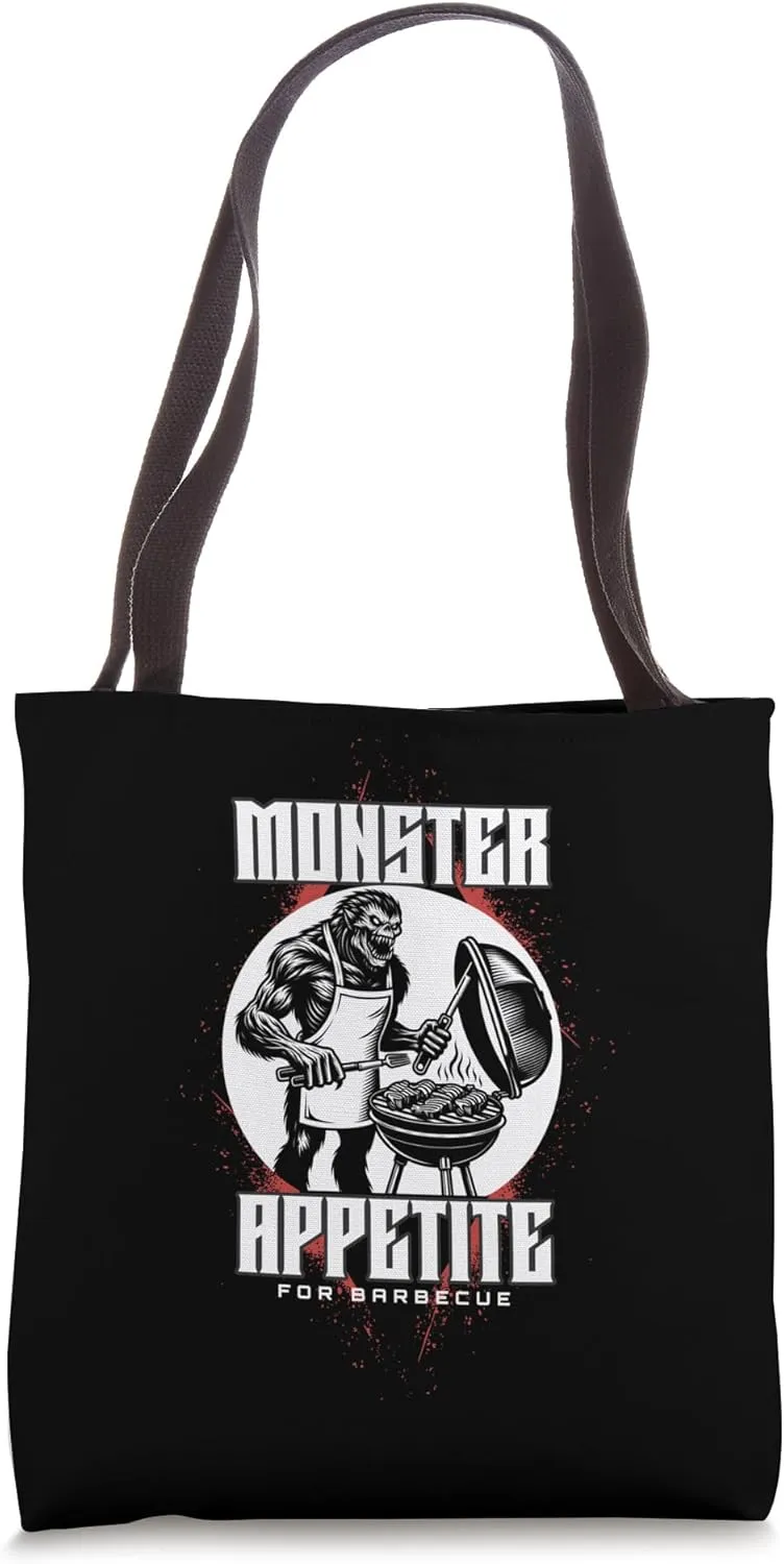 Monster Appetite For Barbecue Funny BBQ Graphic Tote Bag