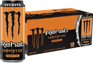 Monster Energy Rehab Peach Tea   Energy, Energy Iced Tea, Energy Drink, 15.5 Ounce (Pack of 15)