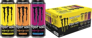 Monster Energy Rehab Tea   Lemonade, Peach Tea, Wild Berry Tea, Variety Pack, Energy Iced Tea,15.5 Ounce (Pack of 15)