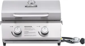 Monument Grills Tabletop Propane Gas Grill for Outdoor Portable Camping Cooking with Travel Locks, Stainless Steel High Lid, and Built in Thermometer