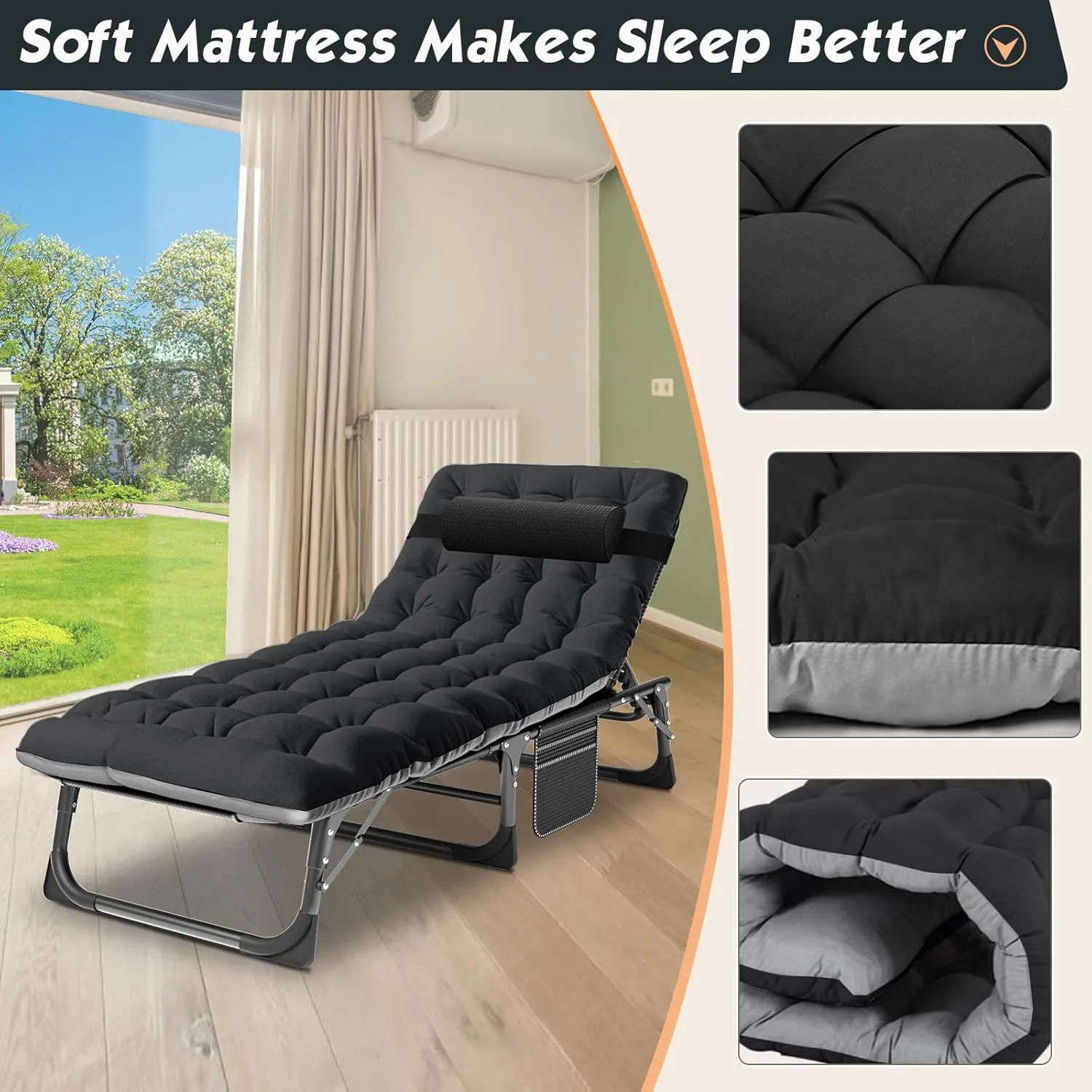 MOPHOTO Folding Lounge Chair - 5-Position, Portable Outdoor Chaise Lounge for Sun Tanning, Perfect for Pool, Beach, Patio Sunbathing
