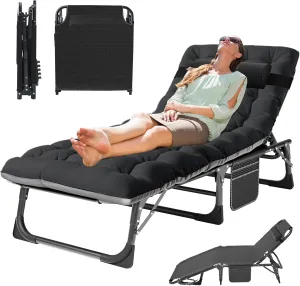 MOPHOTO Folding Lounge Chair - 5-Position, Portable Outdoor Chaise Lounge for Sun Tanning, Perfect for Pool, Beach, Patio Sunbathing
