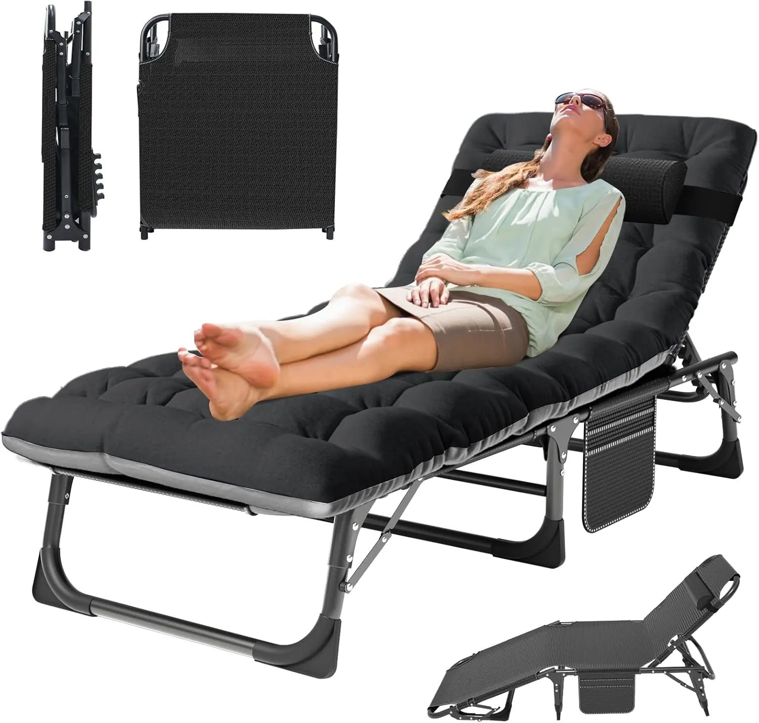 MOPHOTO Folding Lounge Chair - 5-Position, Portable Outdoor Chaise Lounge for Sun Tanning, Perfect for Pool, Beach, Patio Sunbathing
