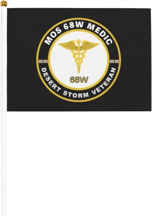 Mos 68w Medic Desert Storm Veteran Stylish Mini Handheld Flags 5.5x8.3 Inch For Support Team Activities Parties
