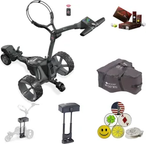 Motocaddy M7 GPS Remote Touchscreen Electric Cart Bundle with Holders for Umbrella/Scorecard/Drink, Device Cradle, M Series Seat and Cover, 1 Dozen Volvik Golf Ball, 5 Ball Markers