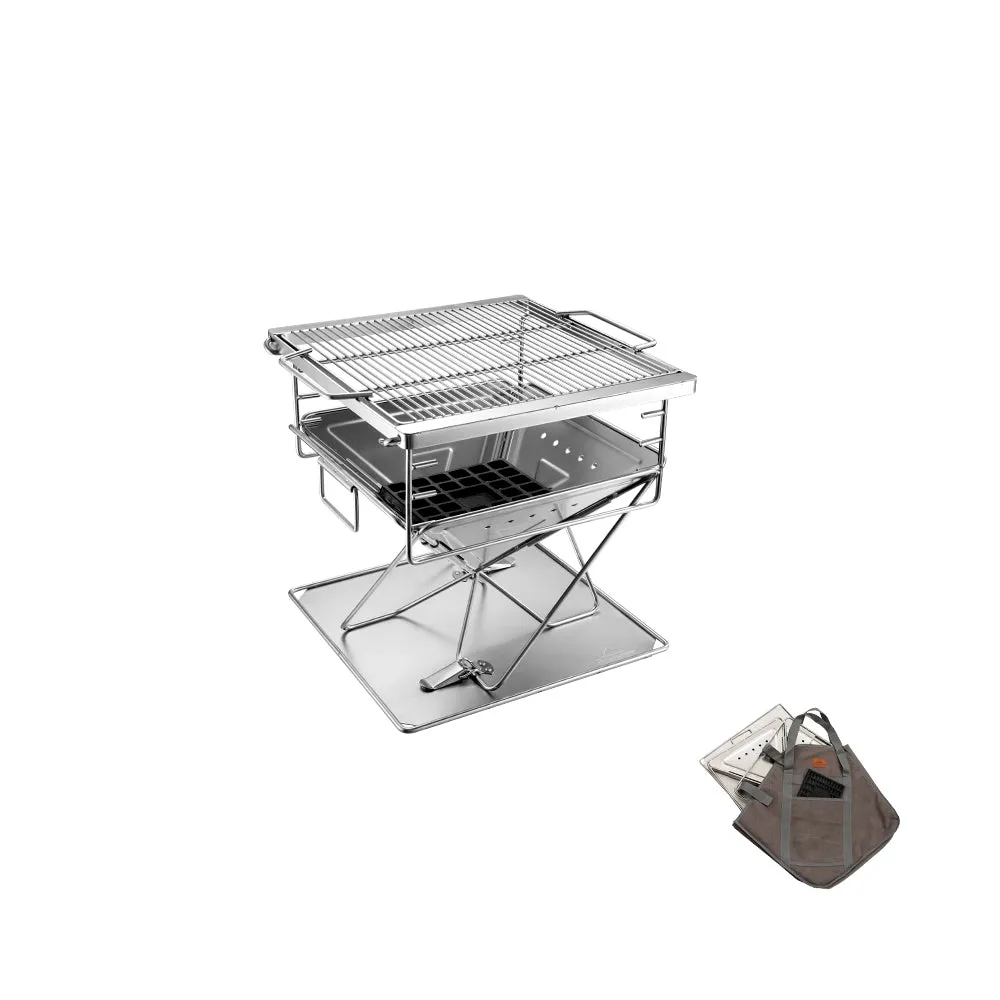 MT-035 3-in-1 Portable Stainless Steel Wood Burning Grill & Fire Pit, 14x15.35-Inch, with Carrying Bag