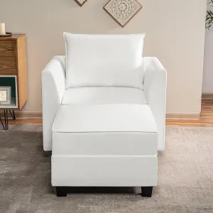 Naomi Home Elizabeth Modern DIY Collection - Convertible Modular Sectional Sofa - Ultimate Sofa Experience Air Leather Couch for Living Room Apartment Office Accent Chair with Ottoman White