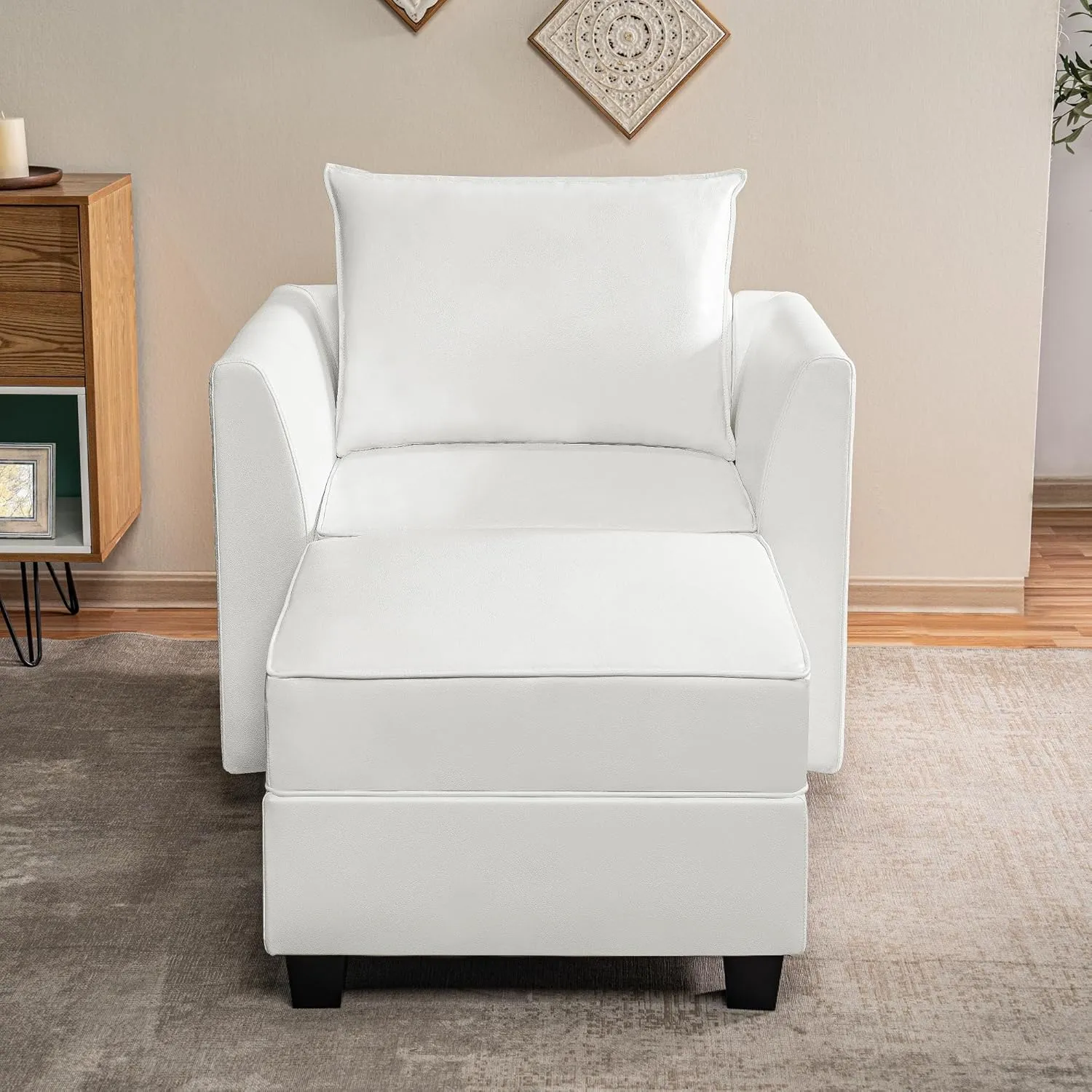 Naomi Home Elizabeth Modern DIY Collection - Convertible Modular Sectional Sofa - Ultimate Sofa Experience Air Leather Couch for Living Room Apartment Office Accent Chair with Ottoman White