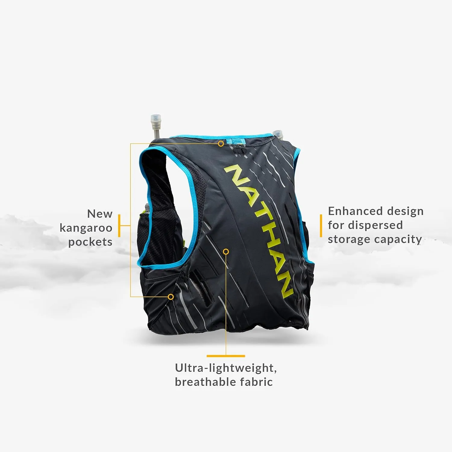 Nathan Men's Pinnacle Race Vest 4L Hydration Pack, Two 20 oz Soft Flasks, Running, Hiking, Water-Resistant, Moisture Wicking, Adjustable Straps