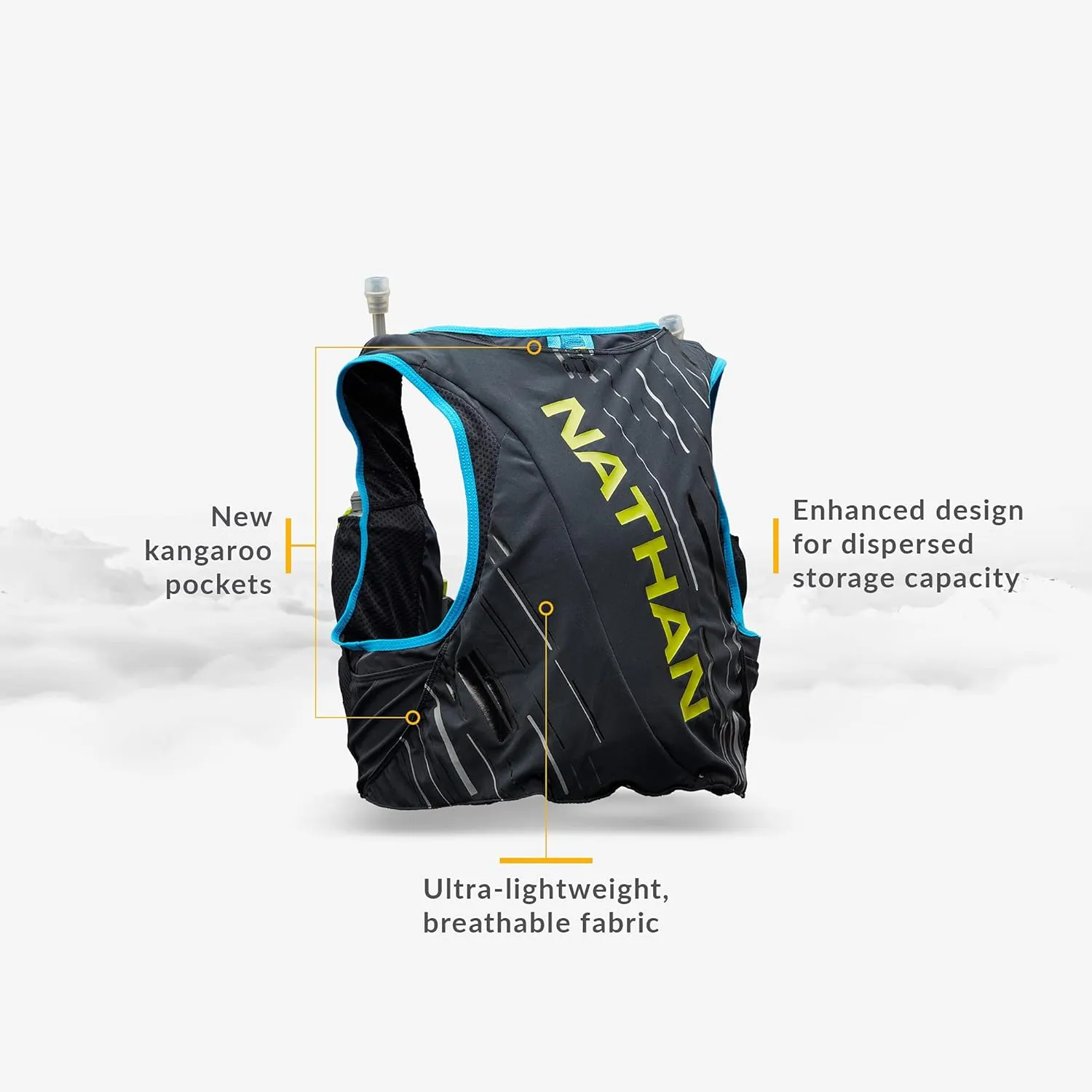 Nathan Men's Pinnacle Race Vest 4L Hydration Pack, Two 20 oz Soft Flasks, Running, Hiking, Water-Resistant, Moisture Wicking, Adjustable Straps