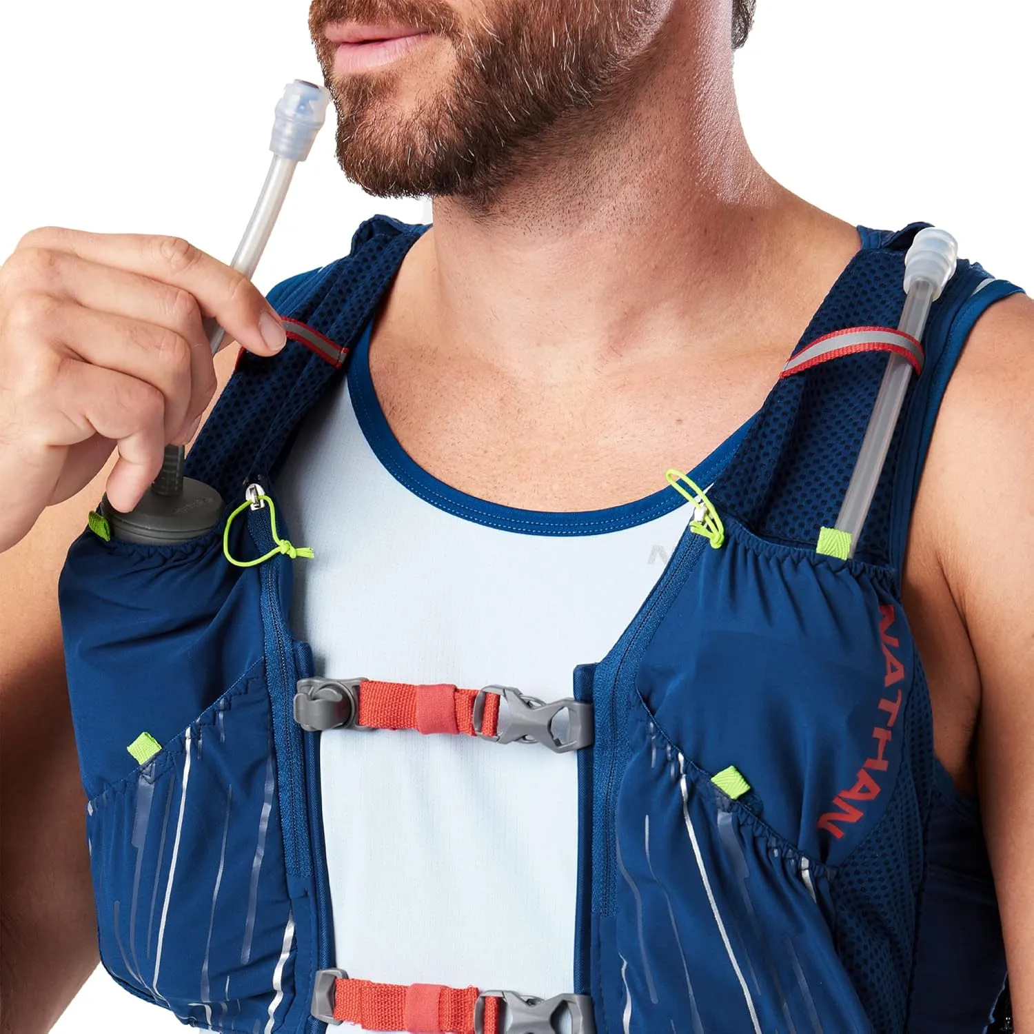 Nathan Men's Pinnacle Race Vest 4L Hydration Pack, Two 20 oz Soft Flasks, Running, Hiking, Water-Resistant, Moisture Wicking, Adjustable Straps