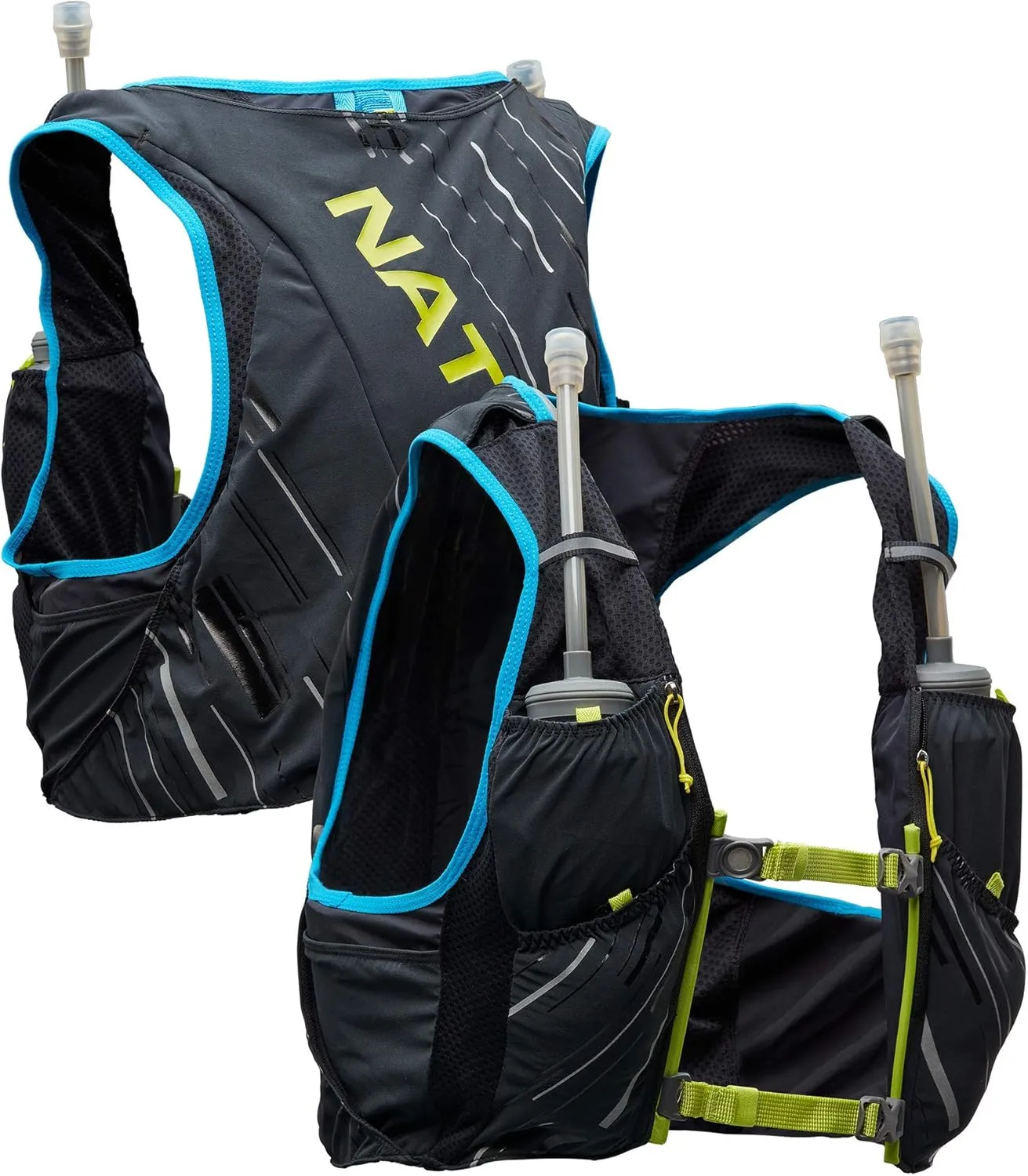 Nathan Men's Pinnacle Race Vest 4L Hydration Pack, Two 20 oz Soft Flasks, Running, Hiking, Water-Resistant, Moisture Wicking, Adjustable Straps