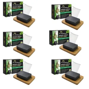 Natural African Black Soap w/Snail Bamboo Charcoal Extract, Moisturizing and Hydration Bundle (6 Pack), 12 oz.