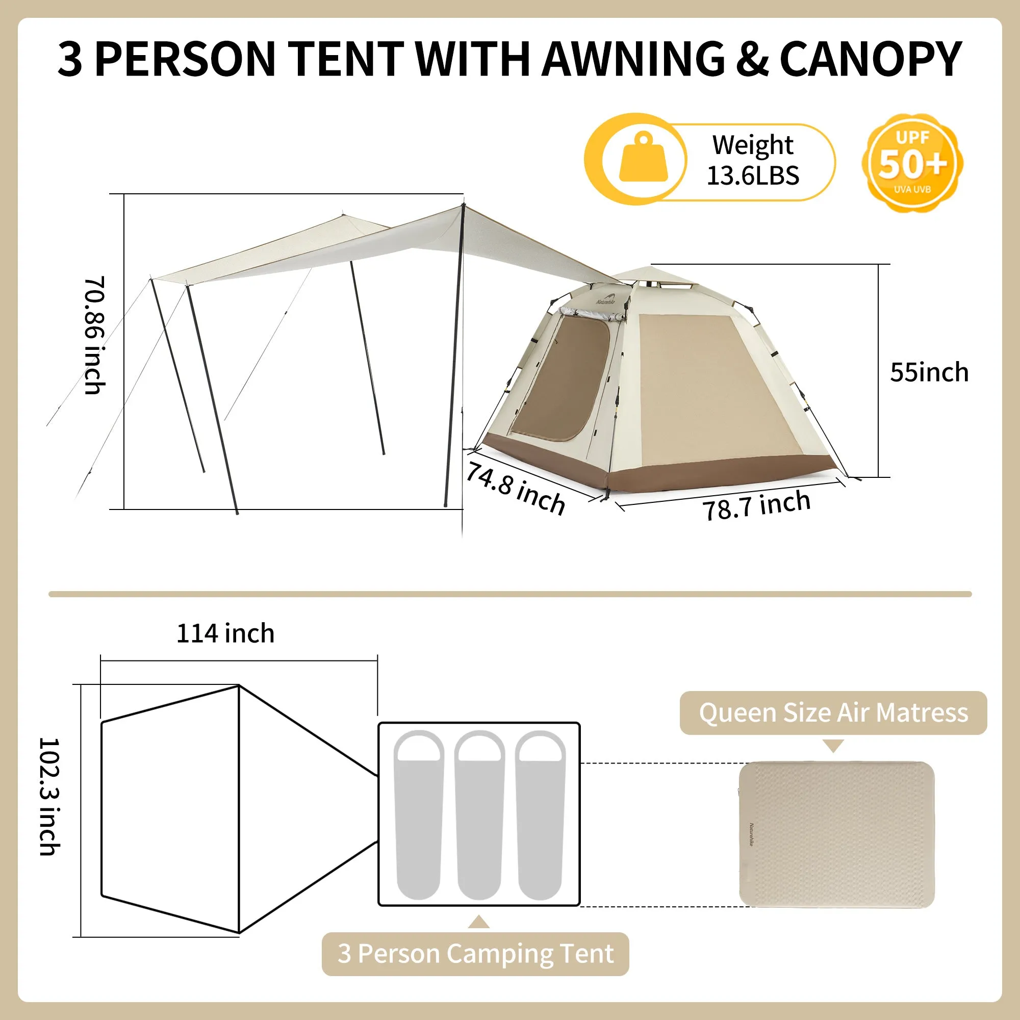 Naturehike Ango Picnic Automatic 3 persons Tent