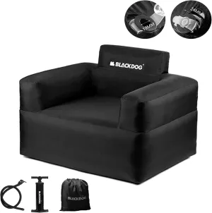Naturehike Blackdog Outdoor Double Inflatable Sofa, Black Portable WaterProof Couch with Electric Air Pump, Adults Air Couch for Indoor Living, Tent Camping, Beach Travel, Easy Setup (Single)