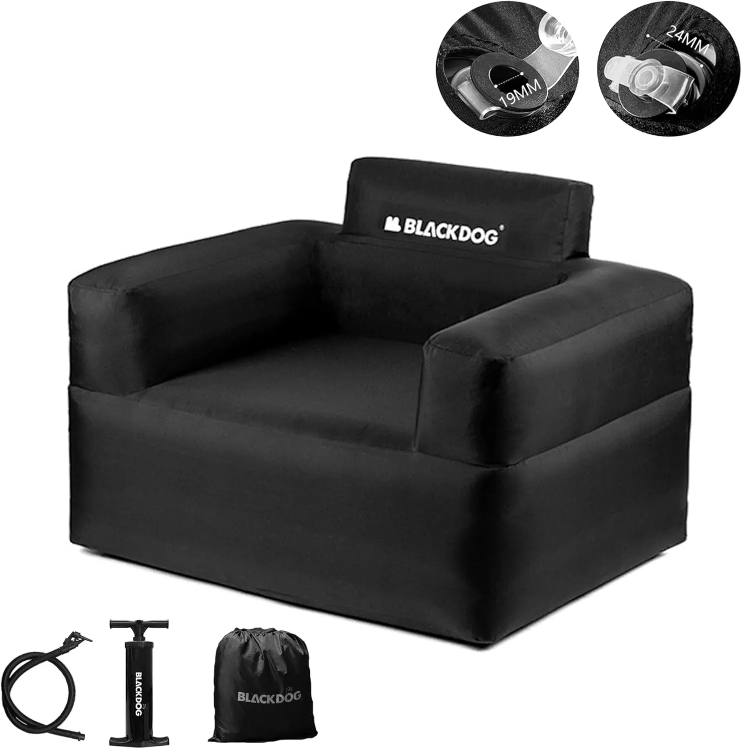 Naturehike Blackdog Outdoor Double Inflatable Sofa, Black Portable WaterProof Couch with Electric Air Pump, Adults Air Couch for Indoor Living, Tent Camping, Beach Travel, Easy Setup (Single)