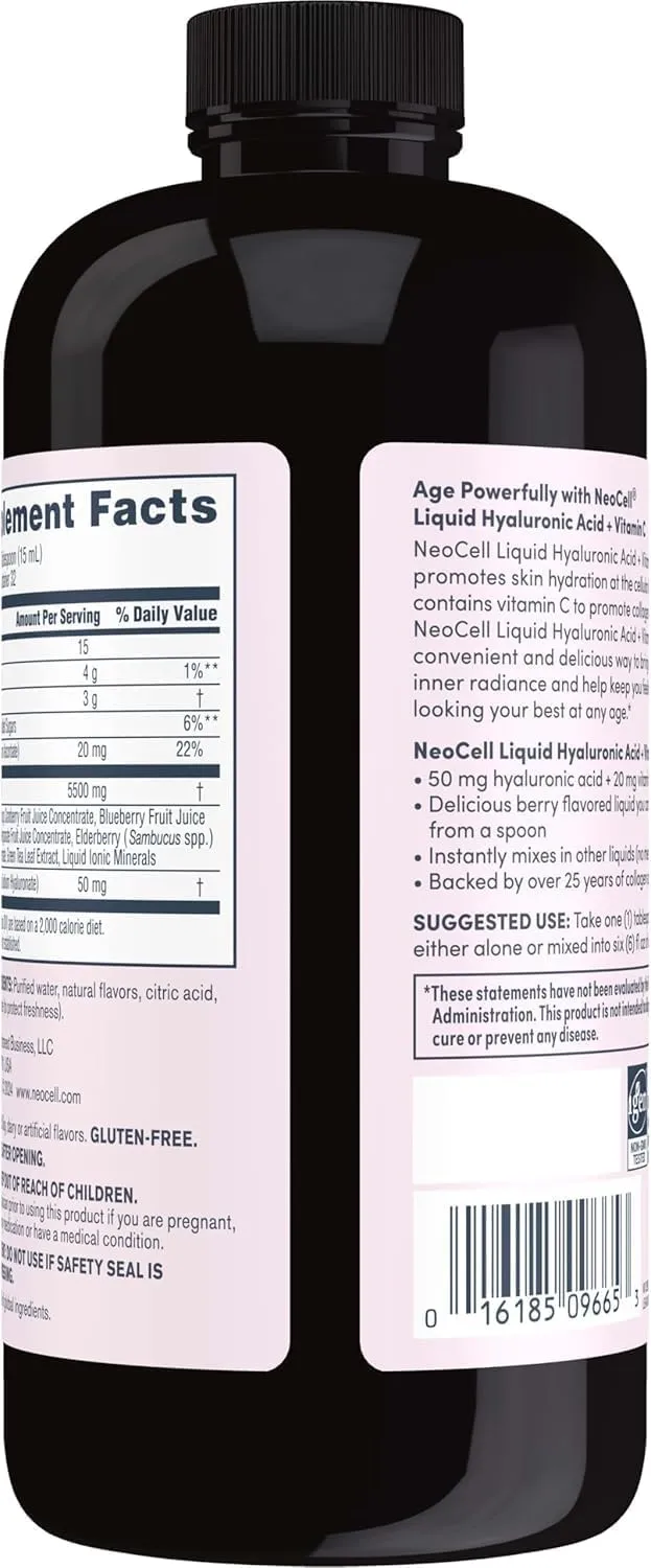NeoCell Hyaluronic Acid Liquid with Vitamin C, Berry, 16 Fl Oz (Pack of 1) - Packaging May Vary