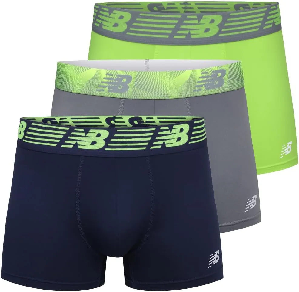 New Balance Men's No Fly Trunks Underwear, Jacquard Waistband, Breathable Lightweight, Moisture Wicking (3 Pack)