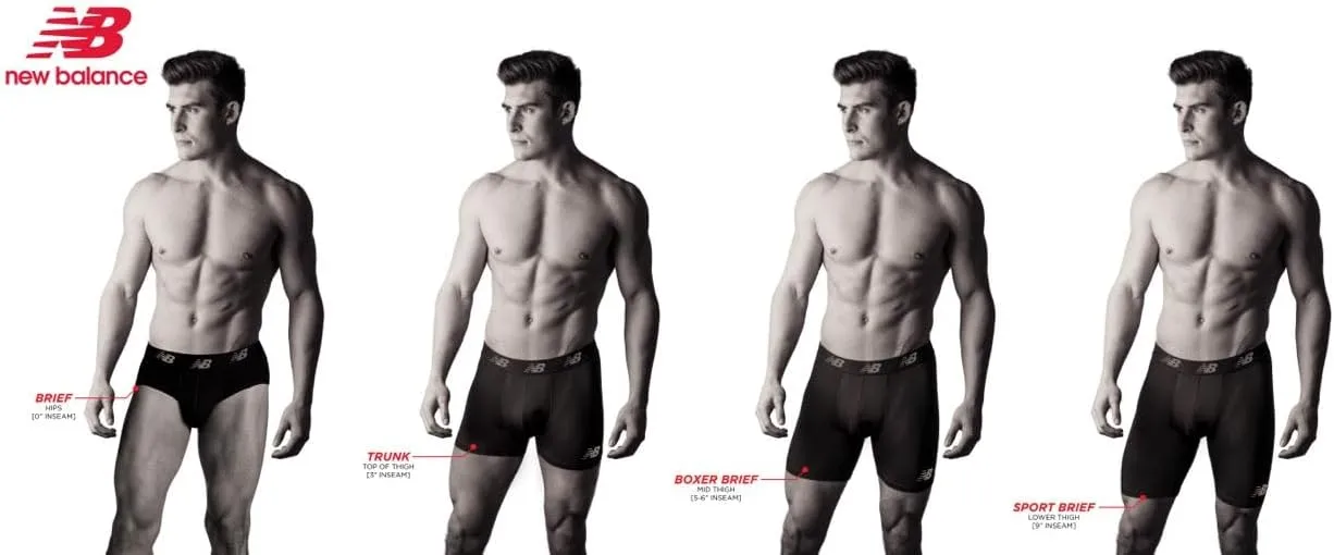 New Balance Men's No Fly Trunks Underwear, Jacquard Waistband, Breathable Lightweight, Moisture Wicking (3 Pack)