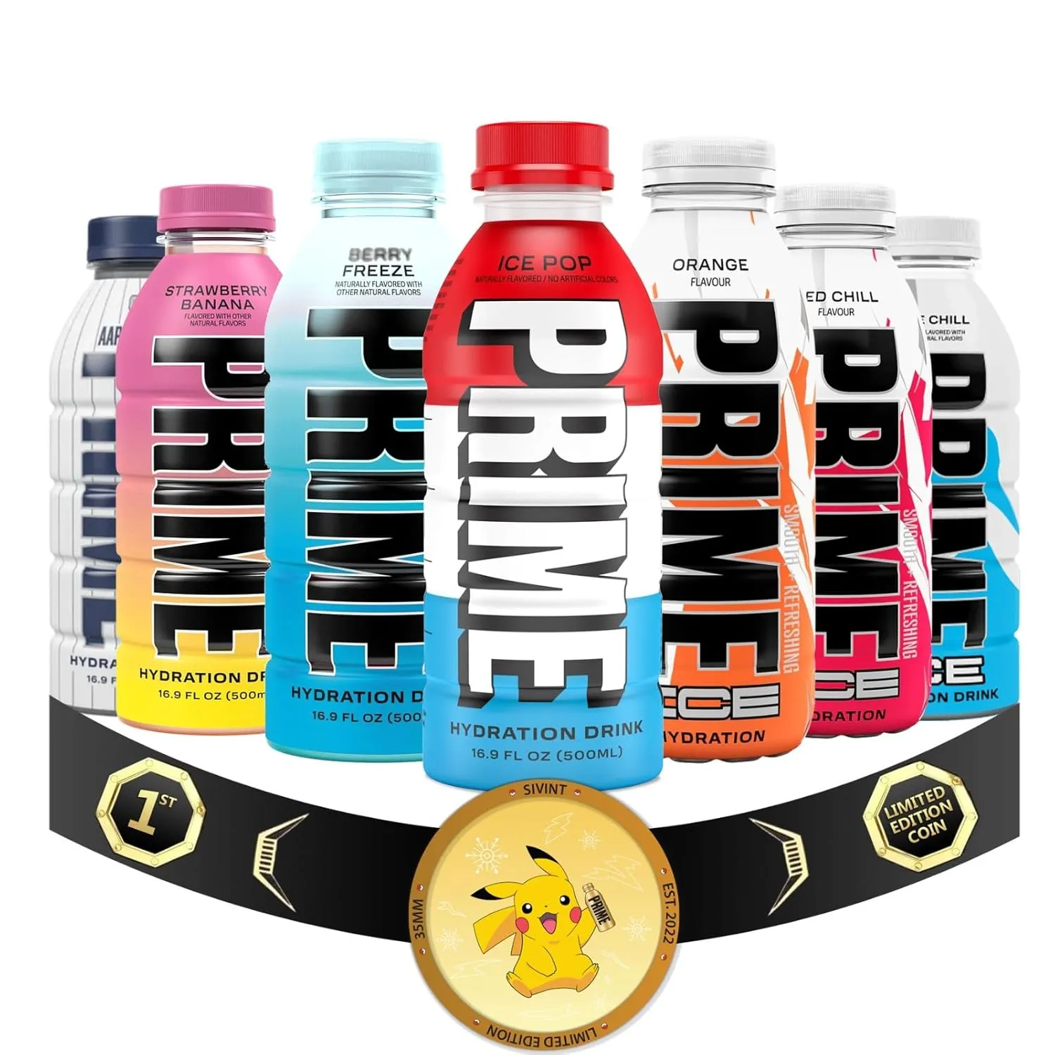 NEW FLAVOR! Prime Hydration Drink Variety Pack - 16.9 fl oz (7 Pack) Packaged by Sivint
