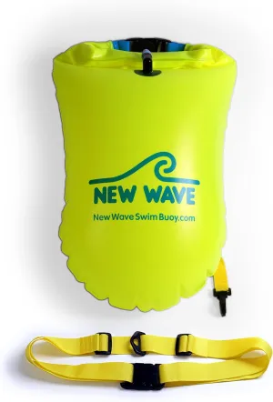 New Wave Swim Buoy for Open Water Swimmers and Triathletes - Light and Visible Float for Safe Training and Racing - High Visiblity Fluo Green