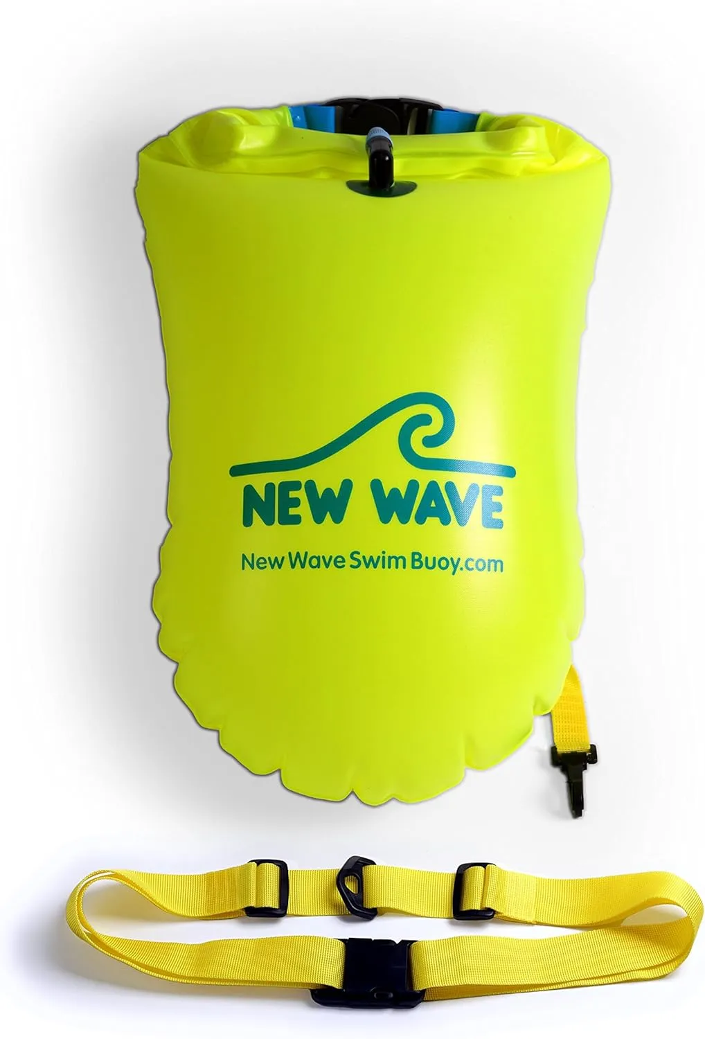 New Wave Swim Buoy for Open Water Swimmers and Triathletes - Light and Visible Float for Safe Training and Racing - High Visiblity Fluo Green