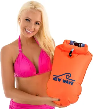 New Wave Swim Buoy - Swim Safety Float and Drybag for Open Water Swimmers, Triathletes, Kayakers and Snorkelers, Highly Visible Buoy Float for Safe Swim Training (Orange-PVC Large-20 Liter)