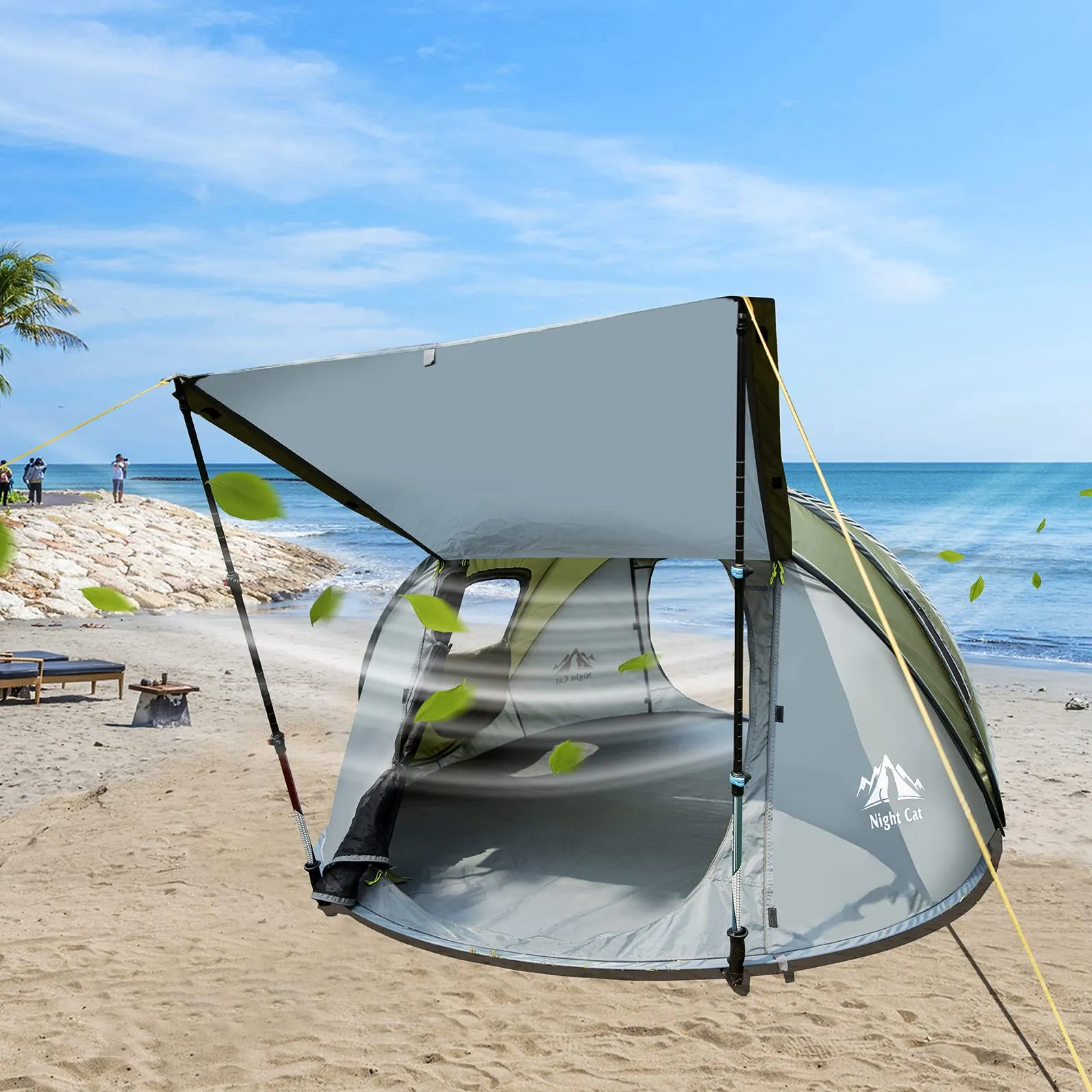 Night Cat Pop-up Camping Tent: 4 Person Tent Waterproof Instant Easy Setup Family Tent