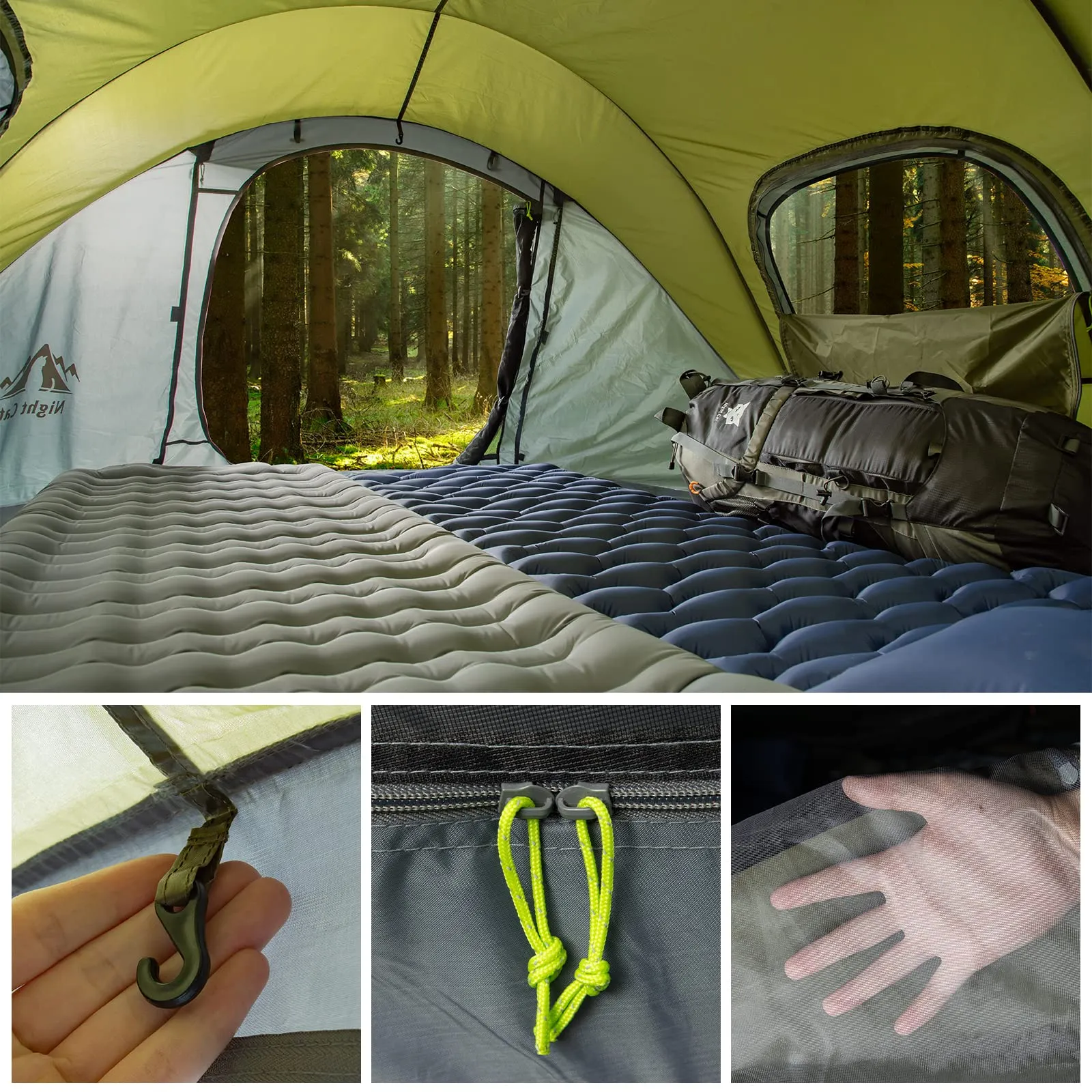 Night Cat Pop-up Camping Tent: 4 Person Tent Waterproof Instant Easy Setup Family Tent