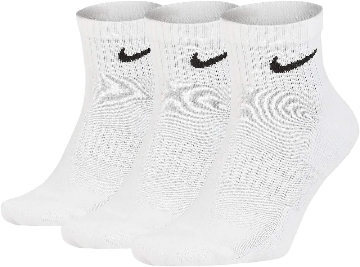 Nike Everyday Lightweight Ankle Training Socks (3 Pair) (White/Black, XL)