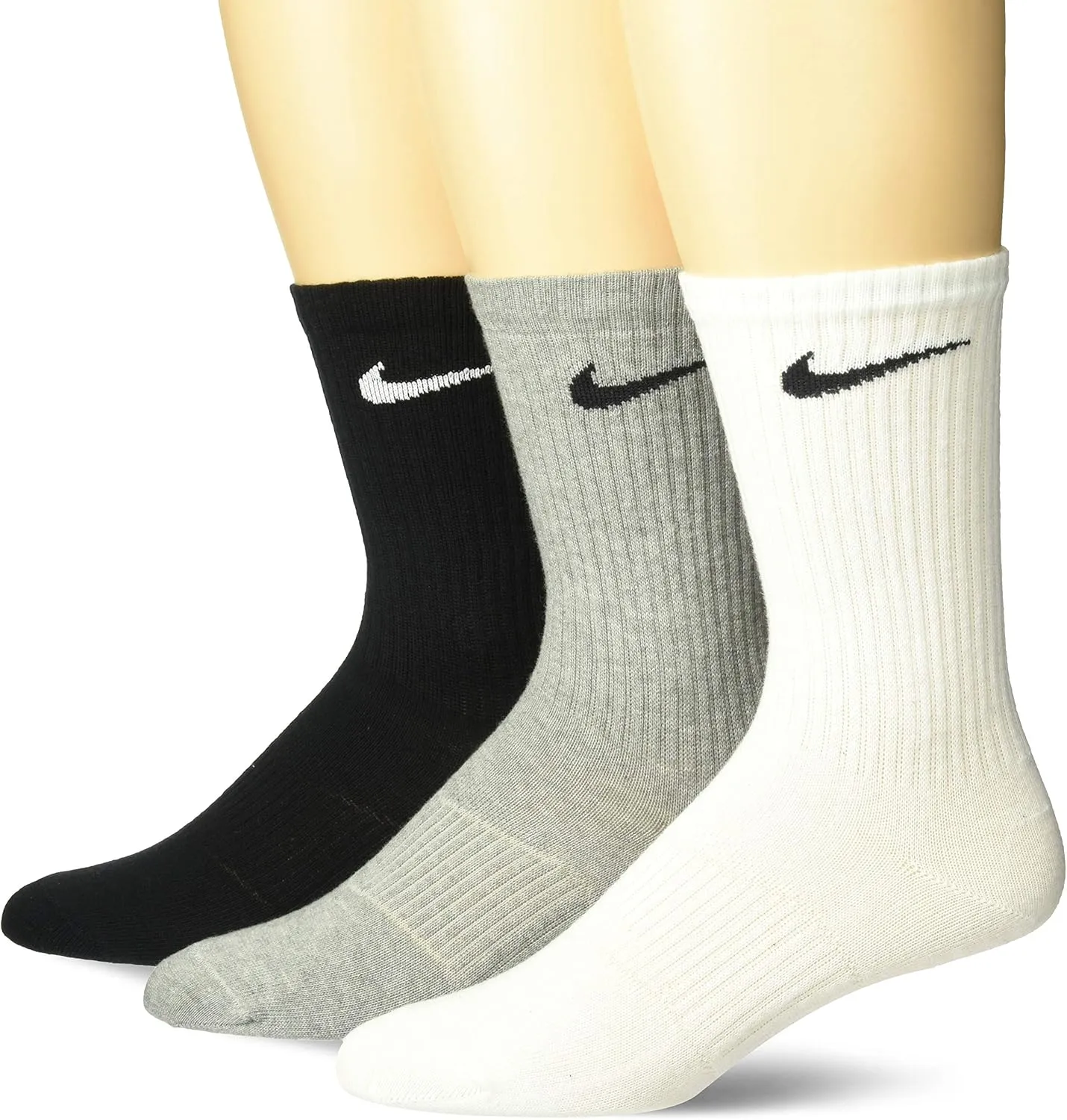 NIKE Men's Lightweight Crew Socks (Pack of 3), White/Grey/Black, Medium