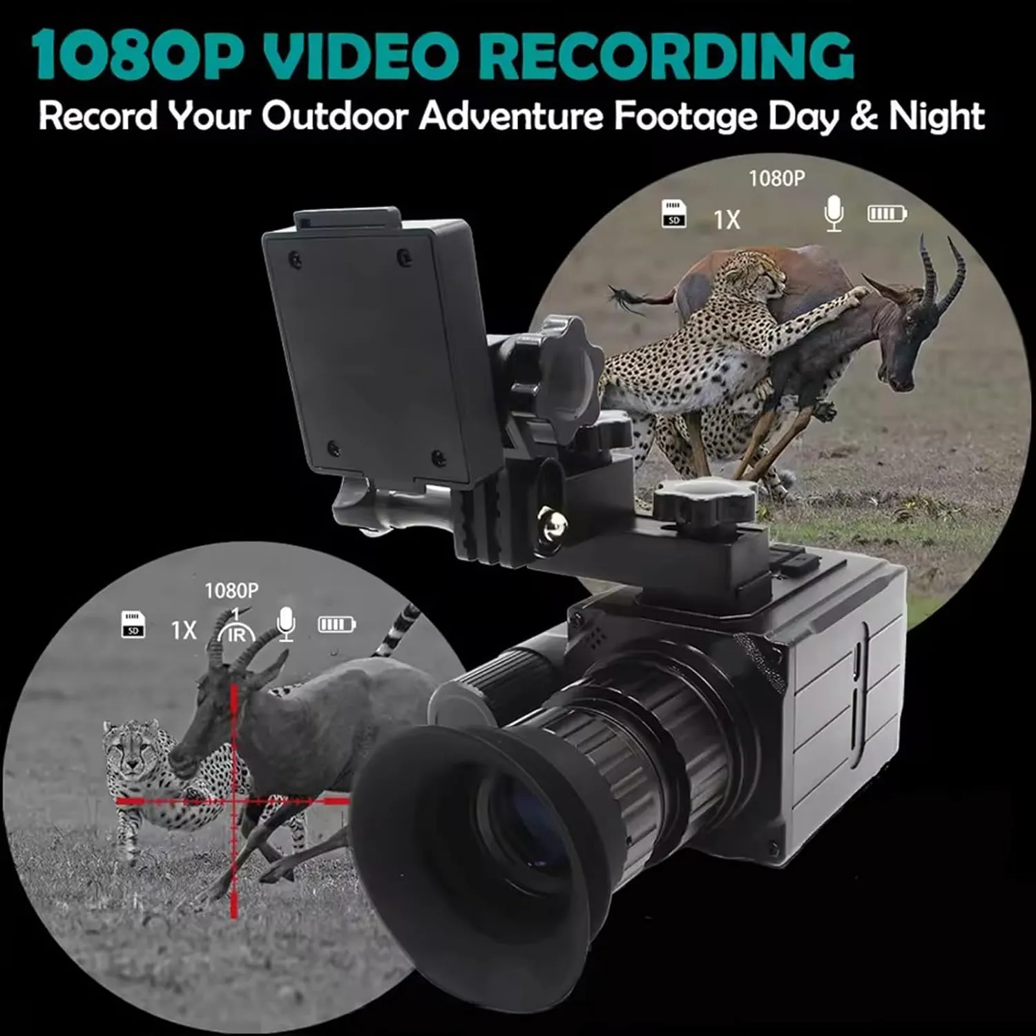 NK006 Head-Mounted Night Vision Goggles with Elastic Head Strap, 5X Digital Zoom, Night Vision Monocular NVG with 1.4inch HD Screen for Adult Hunting Camping,940nm ir