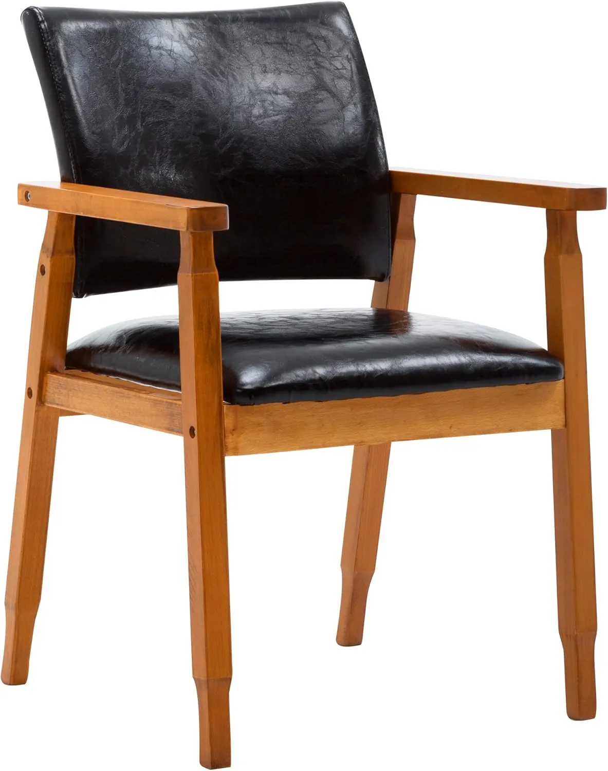 NOBPEINT Mid-Century Dining Side Chair with Faux Leather Seat in Black, Arm Chair in Walnut,Set of 2