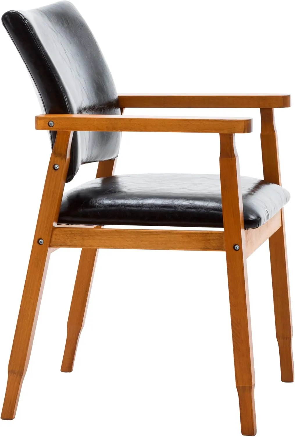 NOBPEINT Mid-Century Dining Side Chair with Faux Leather Seat in Black, Arm Chair in Walnut,Set of 2