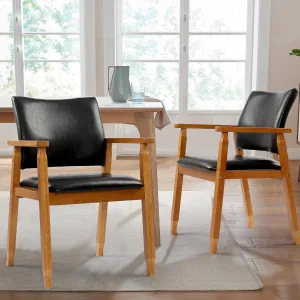 NOBPEINT Mid-Century Dining Side Chair with Faux Leather Seat in Black, Arm Chair in Walnut,Set of 2