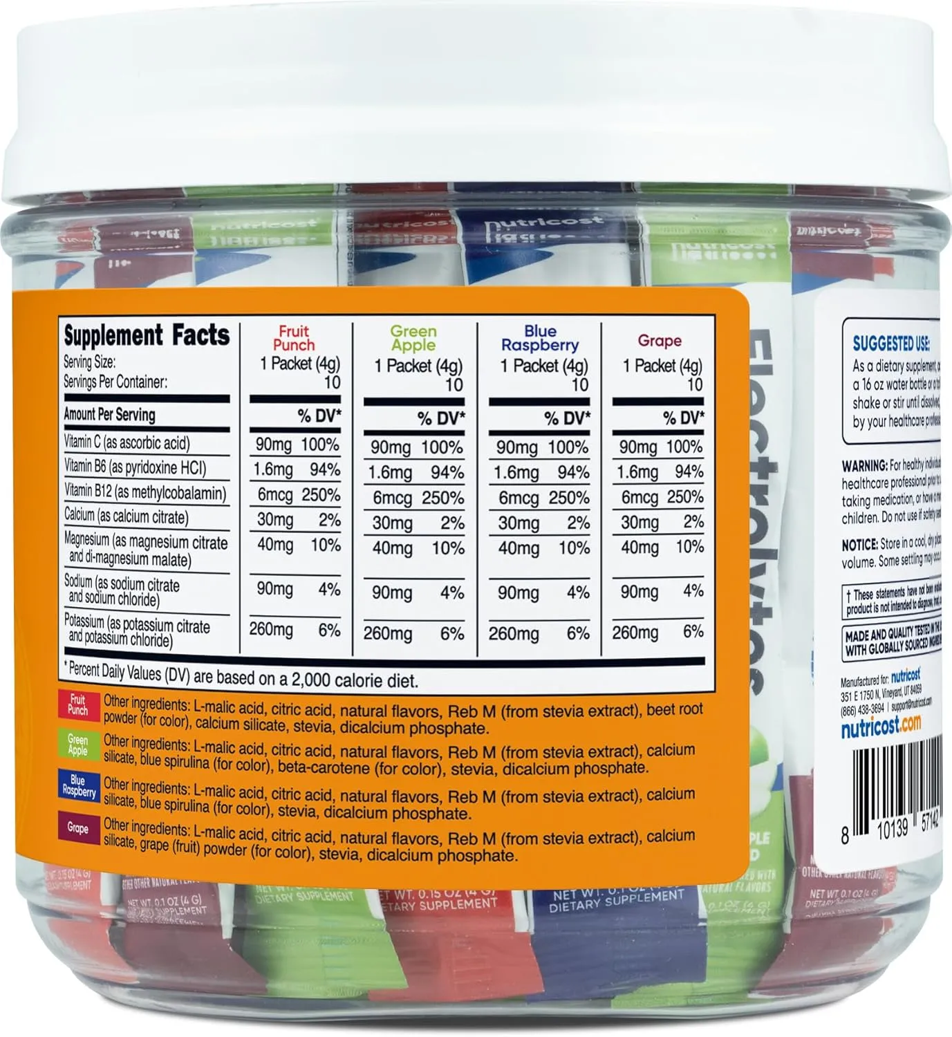 Nutricost Electrolytes Complex, Variety Pack Flavored, 40 Stickpacks - Advanced Hydration Complex
