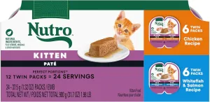 Nutro Perfect Portions Kitten Wet Cat Food Pate Chicken Flavor and Whitefish and Salmon Recipe, 2.6 oz. Twin-Pack Trays, 12 Count, 24 Servings (Pack of 1)
