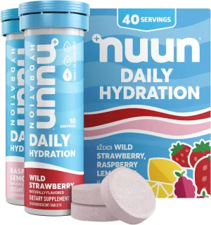 Nuun Daily Electrolyte Tablets with Magnesium, Calcium, Potassium, Chloride & Sodium, Gluten Free, Sugar Free, & Vegan, Mixed Berry Flavor, 4 Pack (40 Servings Total)