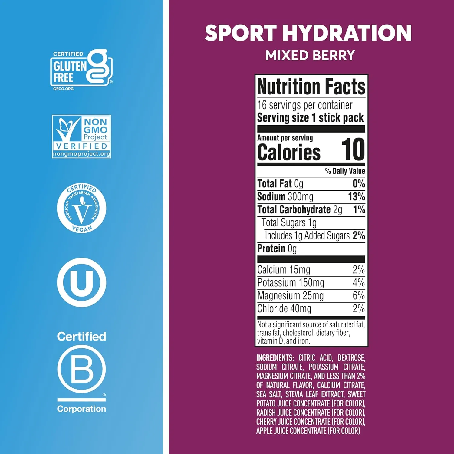 Nuun Sport Electrolyte Powder Packets with Magnesium, Calcium, Potassium, Chloride, and Sodium, Hydration Packets for On-The-Go, Mixed Berry Flavor, Gluten Free & Vegan, 16 Single Servings