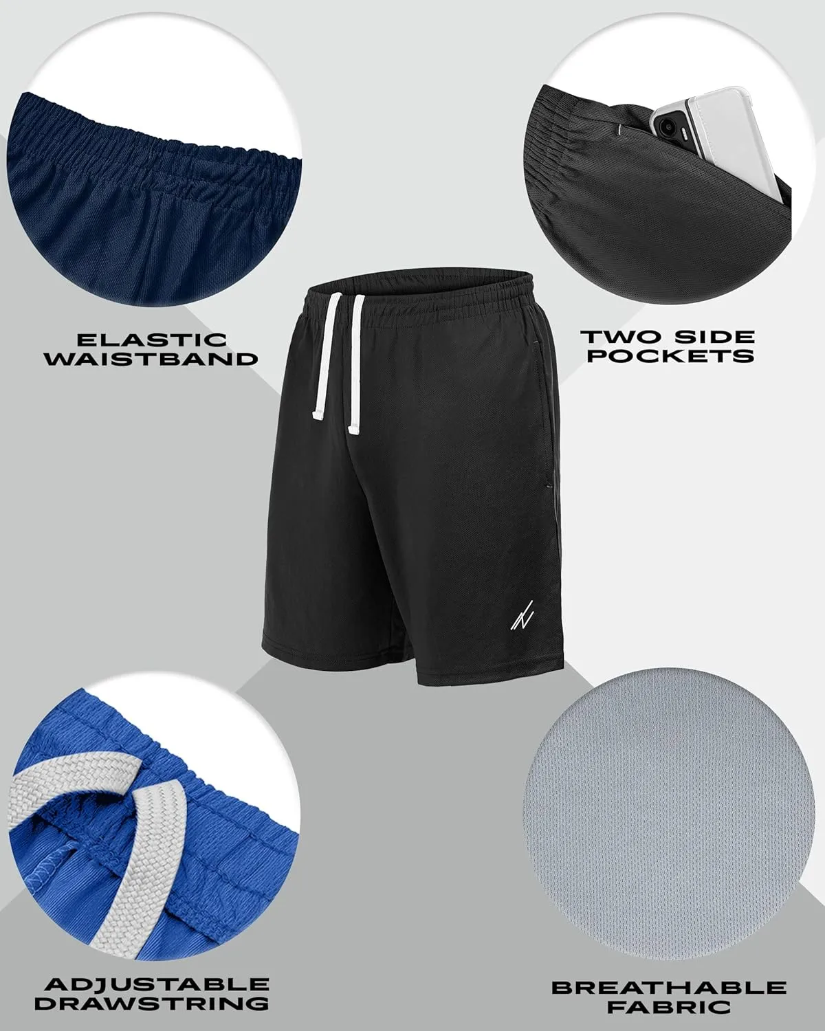 NY Threads 5 Pack Mens Athletic Shorts Quick Dry Loose-Fit Lightweight Running Workout Gym Shorts with Pockets