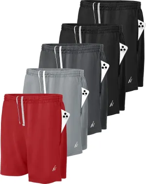 NY Threads 5 Pack Mens Athletic Shorts Quick Dry Loose-Fit Lightweight Running Workout Gym Shorts with Pockets