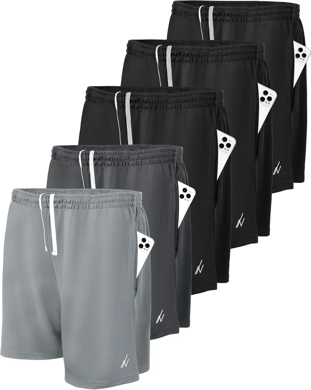 NY Threads 5 Pack Mens Athletic Shorts Quick Dry Loose-Fit Lightweight Running Workout Gym Shorts with Pockets