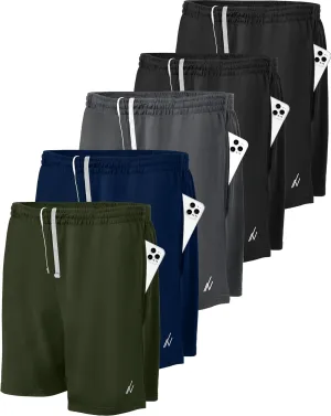 NY Threads 5 Pack Mens Athletic Shorts Quick Dry Loose-Fit Lightweight Running Workout Gym Shorts with Pockets