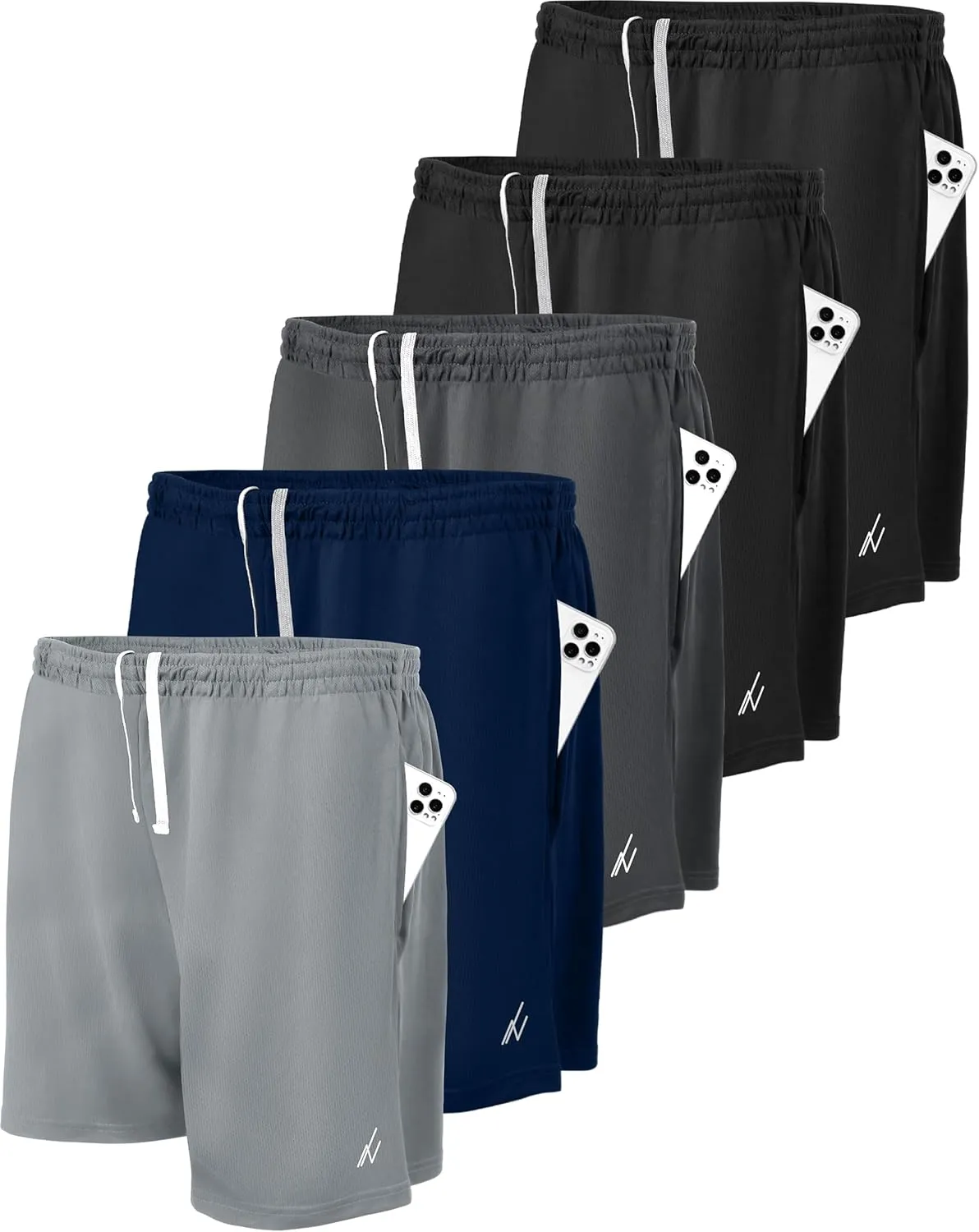 NY Threads 5 Pack Mens Athletic Shorts Quick Dry Loose-Fit Lightweight Running Workout Gym Shorts with Pockets