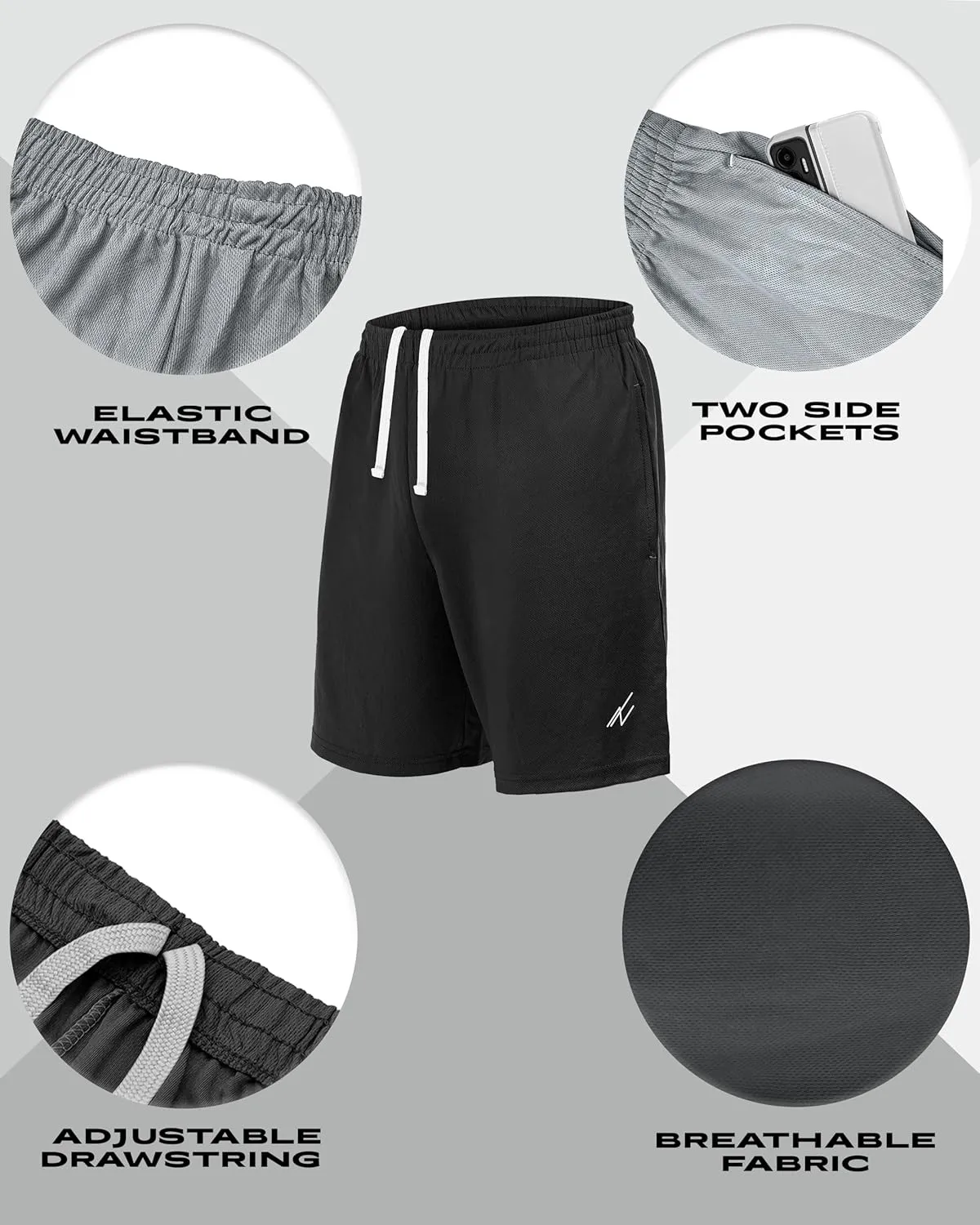 NY Threads 5 Pack Mens Athletic Shorts Quick Dry Loose-Fit Lightweight Running Workout Gym Shorts with Pockets