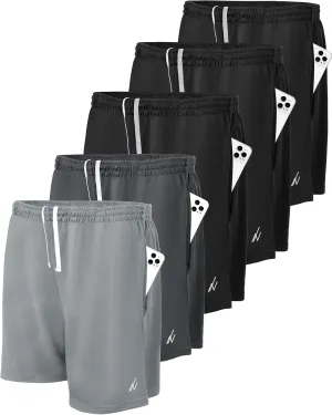 NY Threads 5 Pack Mens Athletic Shorts Quick Dry Loose-Fit Lightweight Running Workout Gym Shorts with Pockets